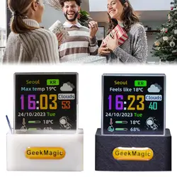 Wifi Smart Crystal Cube Photo Display Holographic Desktop Smart Weather Station Digital Clock with GIF Animations Album Tips