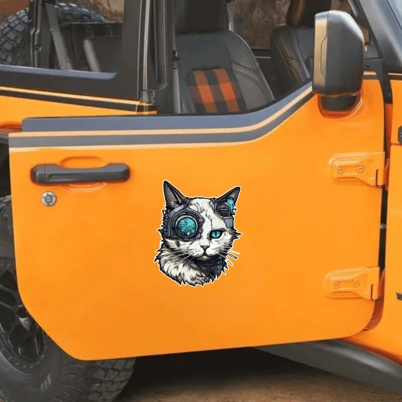 1PC Cyberpunk Tech - Verbeterde Cat Vinyl Sticker, Ideaal voor laptops, waterflessen, telefoonhoesjes en Sci - Fi Decor