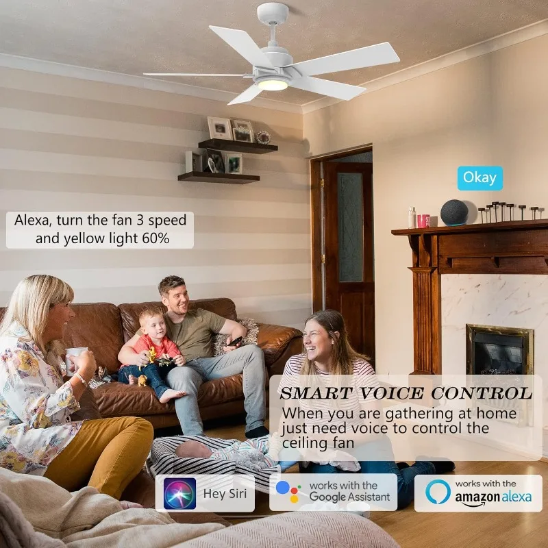 Outdoor smart ceiling fan with Remote,App control with Timer and Schedule, Compatible with Alexa/Google Assistant/Siri Shortcuts