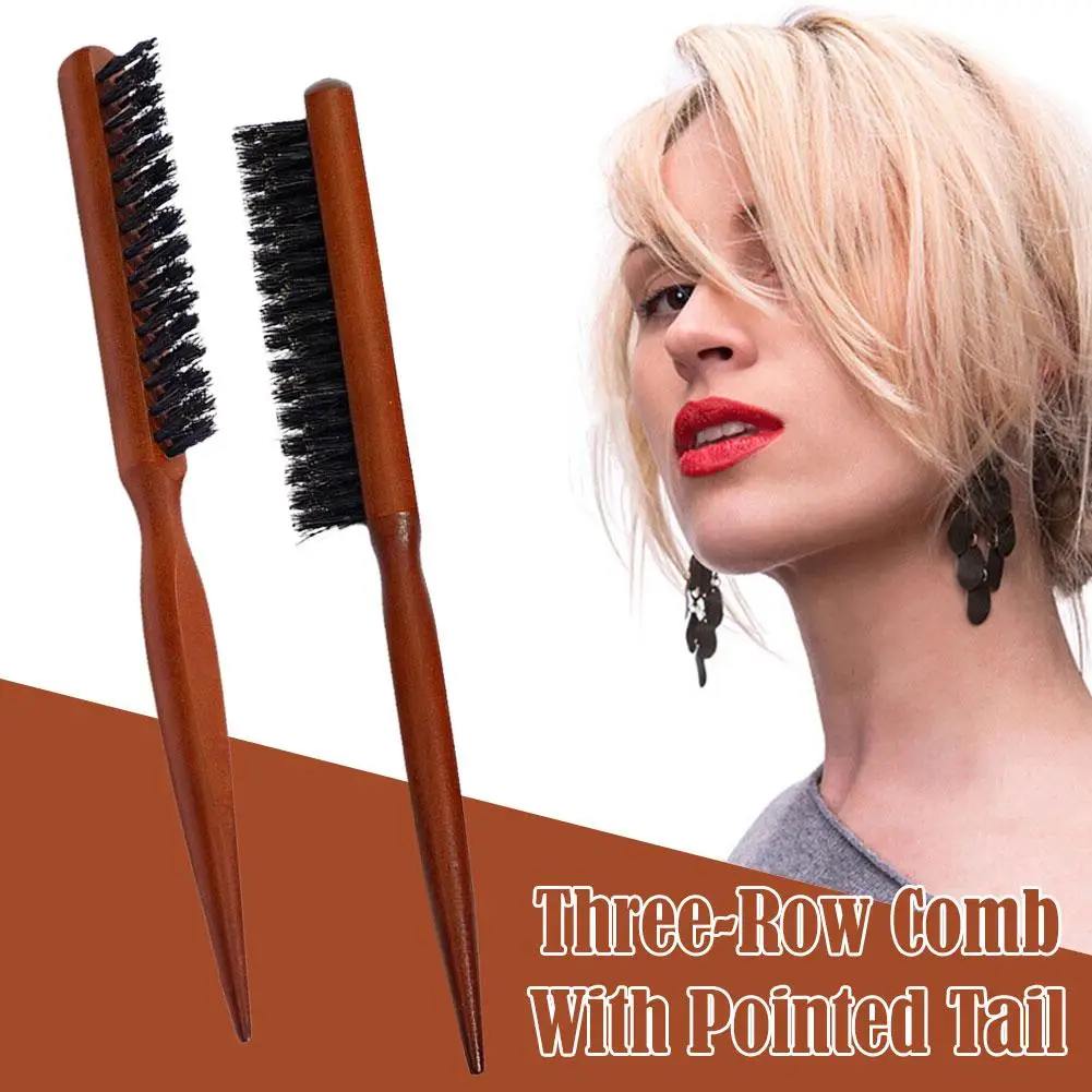 Bristle Wood Comb Three Row Pointed Tail Comb Fluffy Hair Comb Scalp Hairdressing Back Teasing Brushes Hair Salon Massager N0h5