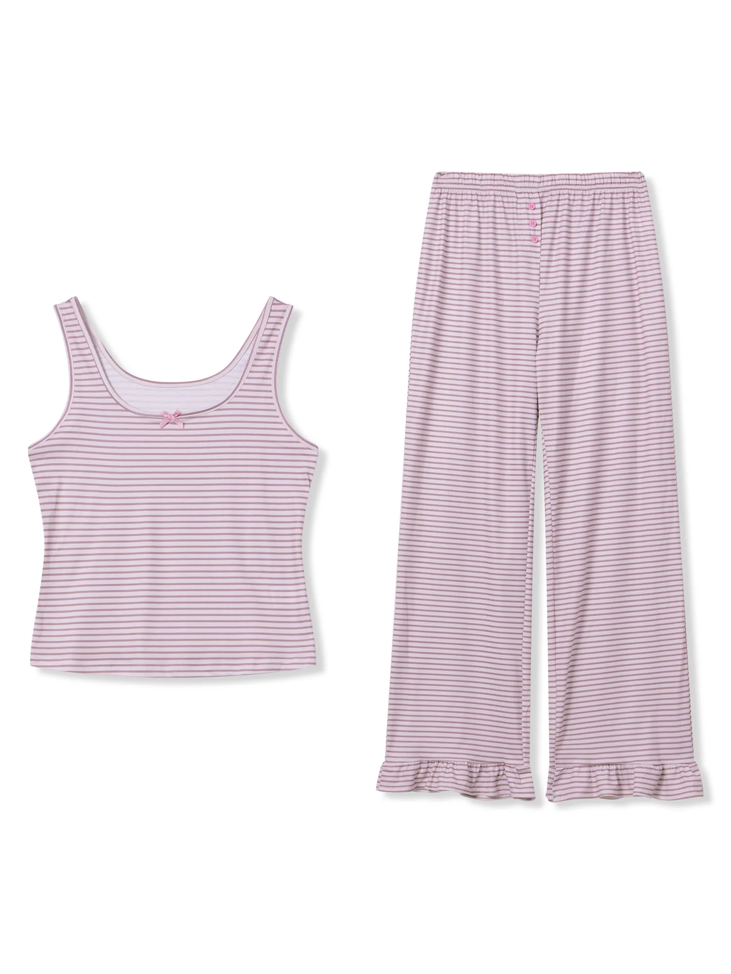 

Комплект из 2 предметов: пижама для женщин, топ без рукавов с бантом и полосатые брюки на резинке, домашняя одежда