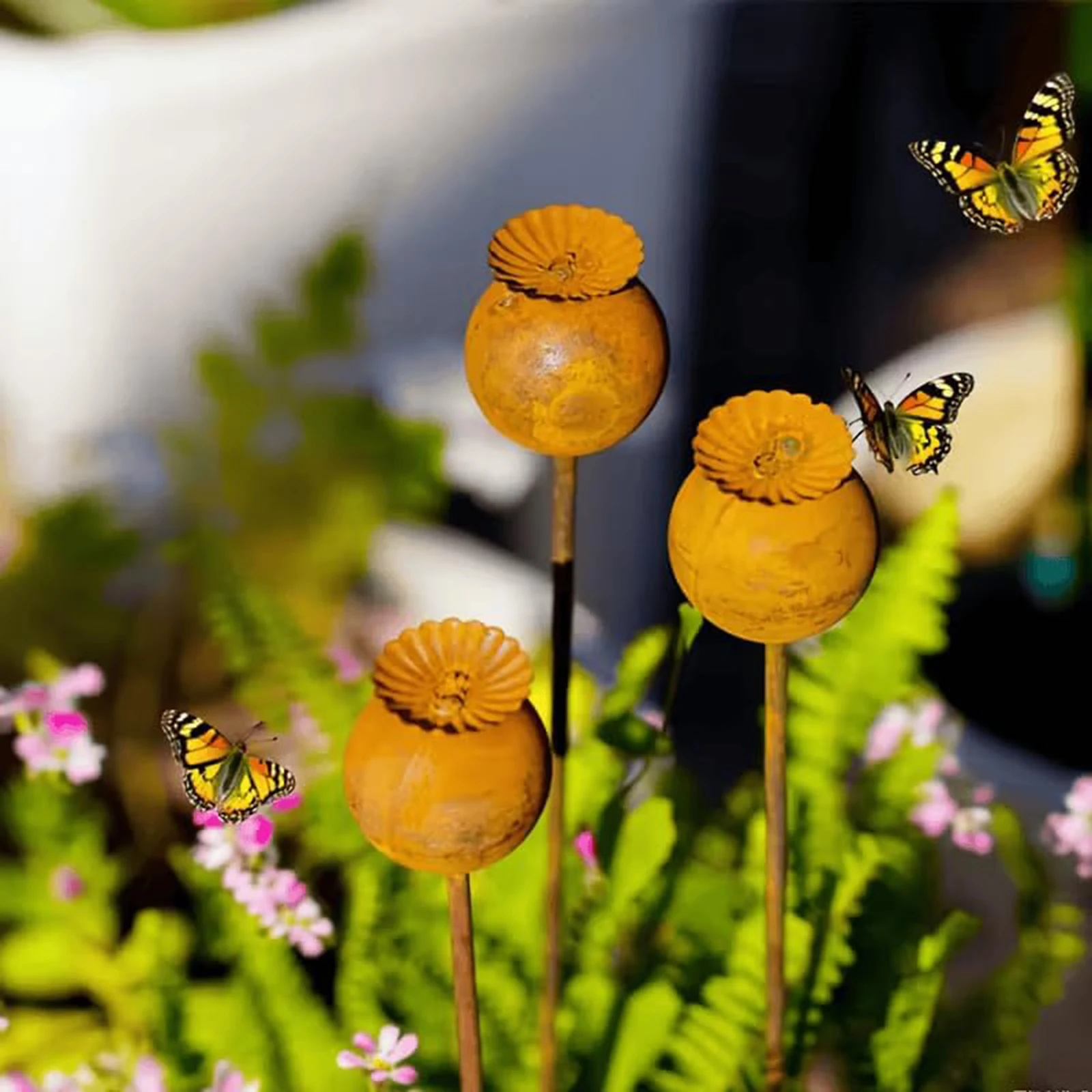 Piquets de jardin en métal en forme de coniflore 23,62x1,5 po, décorations pour parterres de fleurs, décoratifs et résistants aux intempéries pour la pelouse, les allées et la terrasse