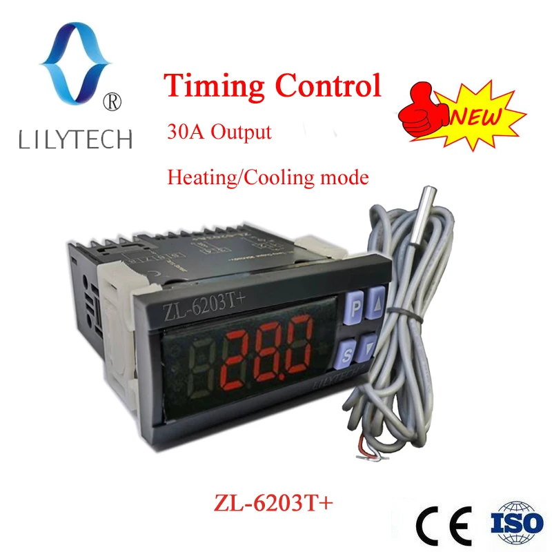 ZL-6203T+, 30A Output Relay, Timer On and Off, Temperature Controller Thermostat, Lilytech new, Optional sensor selection