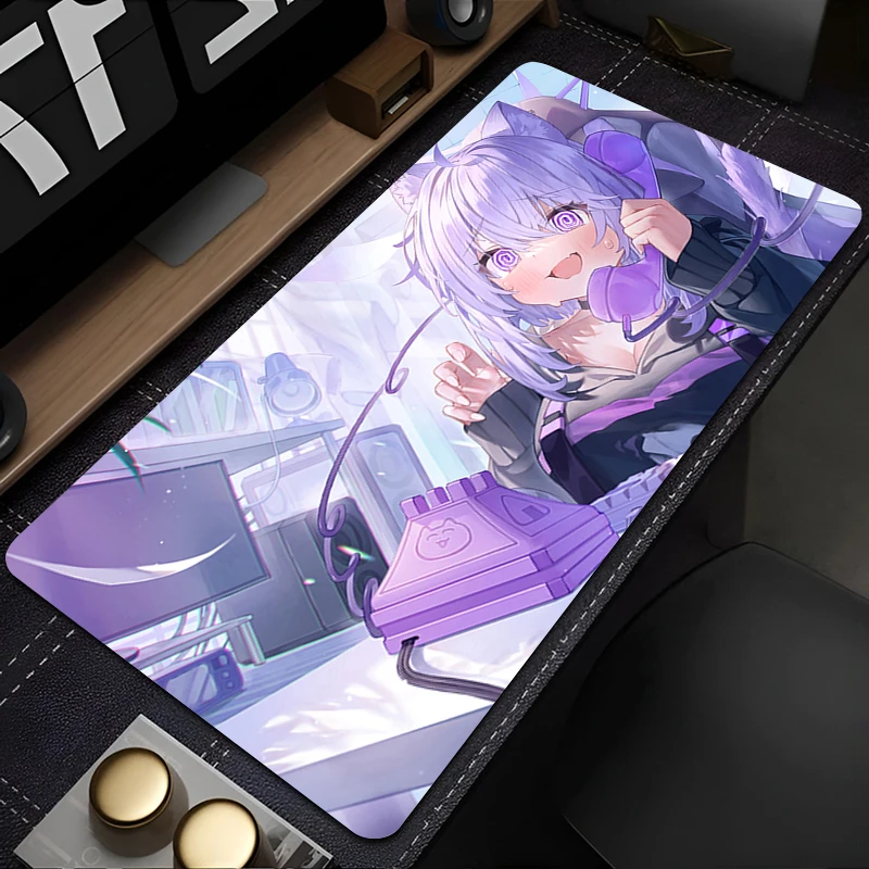 

Mouse Pad Anime Girl Extended Desk Mat PC Gaming Accessories Keyboard Pad Hololive Nekomata Okayu Laptop Purple Kawaii Mousepad