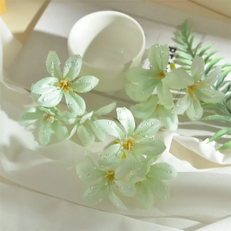 Dewdrop Simulation 3 Flower Head Decoration Hair Accessories Hat Clothing  DIY Home Decoration Fake Flowers Paired Fresh Breeze view 6