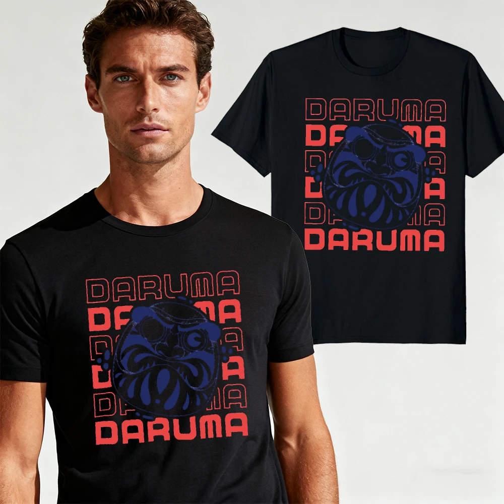 Vintage Daruma Letter Stack Japanese Culture Graphic Men Summer T Shirt Retro Oriental Art Street Daily Short Sleeve Top