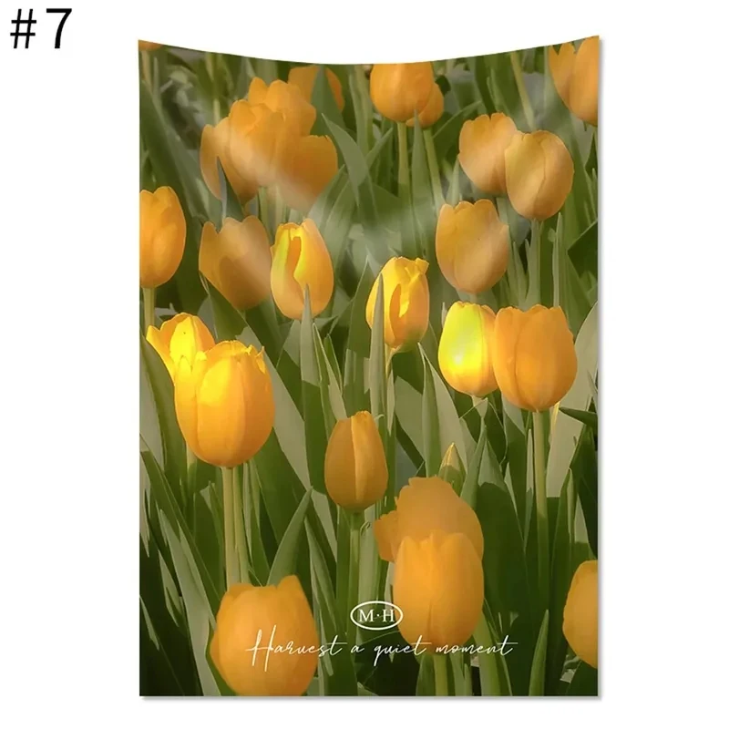 VIKAMA Tulip Blooming Garden Tapestry, Night Scene Wall Decor for Bedroom Living Room, Home Decor Photo Background