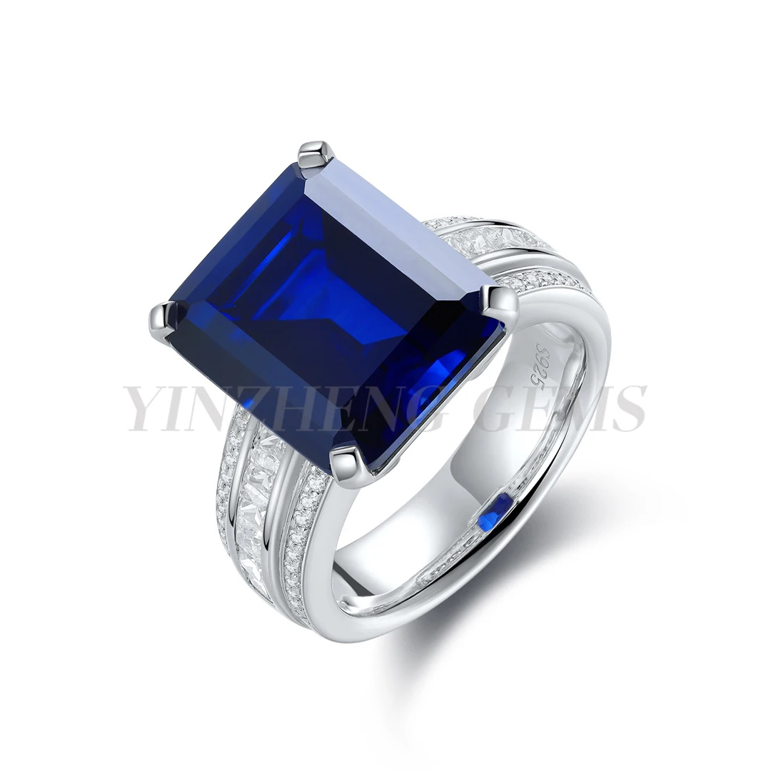 beautiful S925 Silver Sterling  ring lab grown gems  blue gemstone  Jewelry rings for Ladie