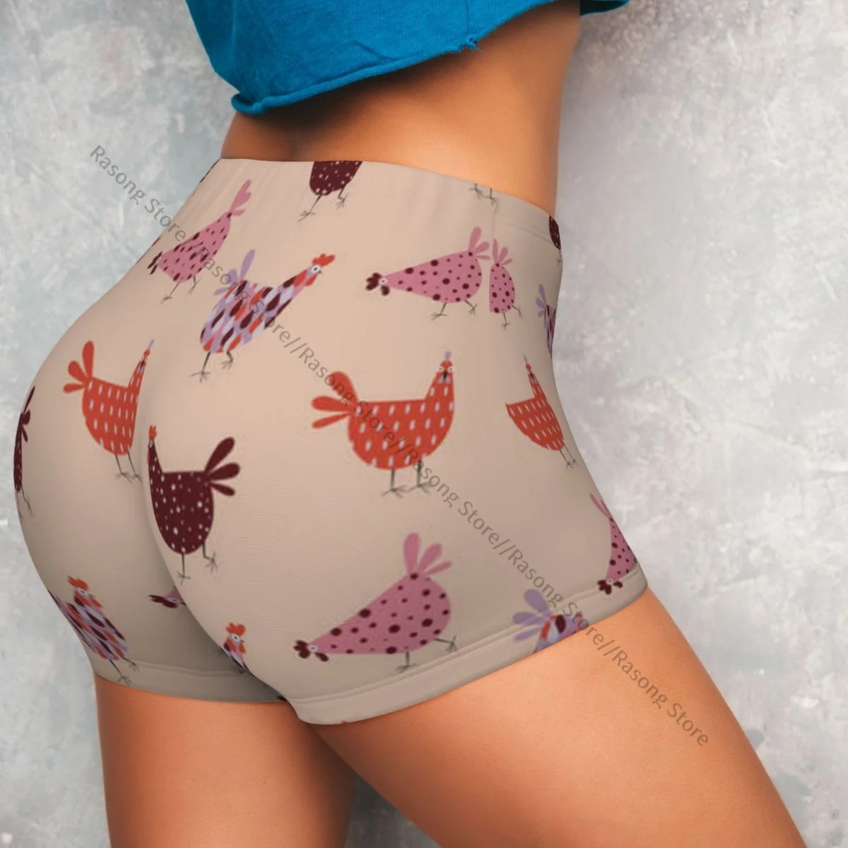 Calções de yoga femininos desenhos animados engraçados frango e galinhas padrão scrunch booty levantamento de bunda conforto fitness ginásio