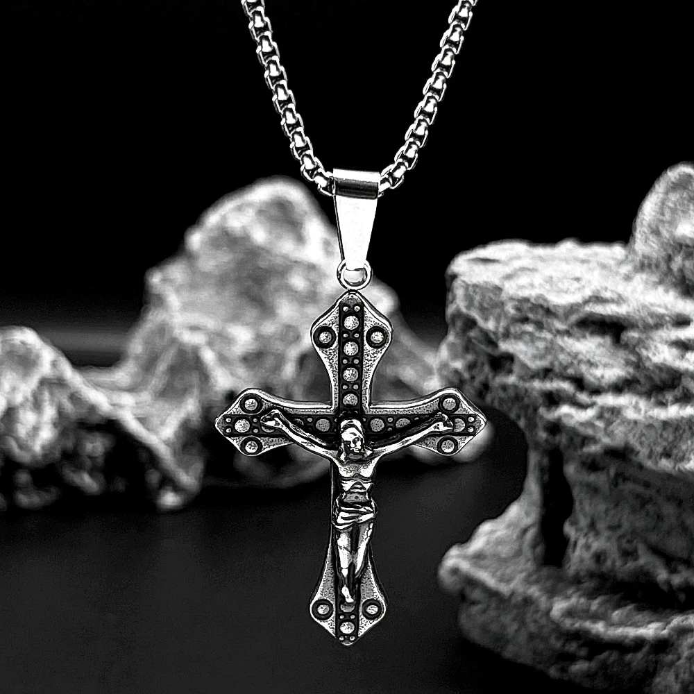 خمر الصليب يسوع المسيح الصليب قلادة للنساء الرجال الفولاذ المقاوم للصدأ الفضة اللون تميمة قلادة القلائد مجوهرات هدية #4