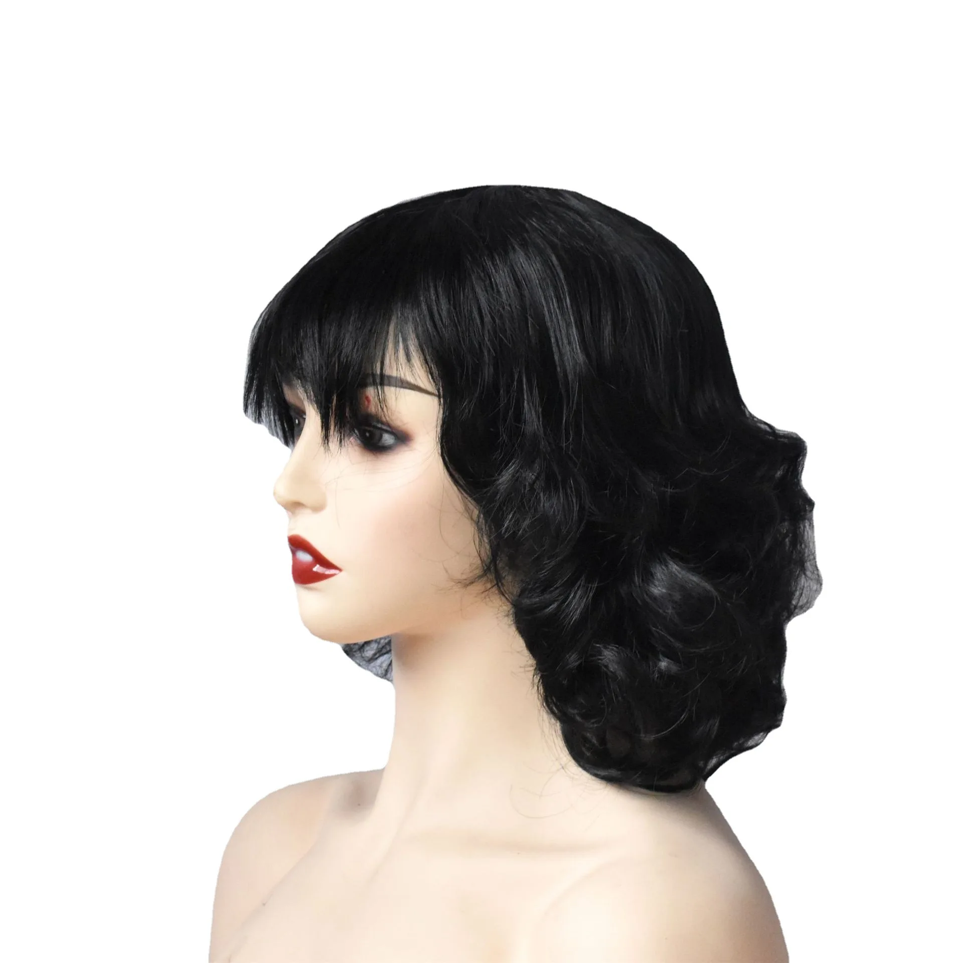 Nouveau style perruque naturelle et moelleuse mode grand-mère noir grand-mère pleine tête perruque