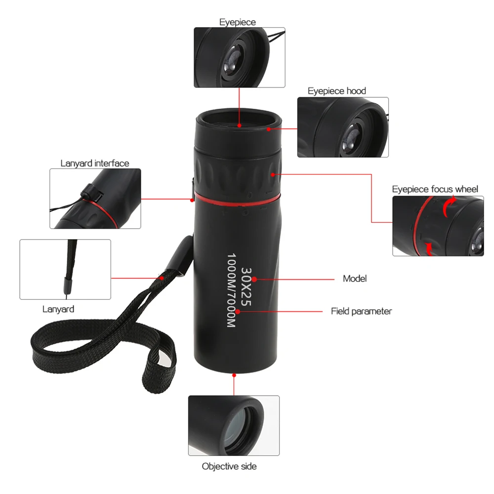 Mini monocular 30x25 à prova d'água, telescópio portátil para celular, zoom 10x, telescópio de viagem para acampamento, caminhadas, presente para crianças