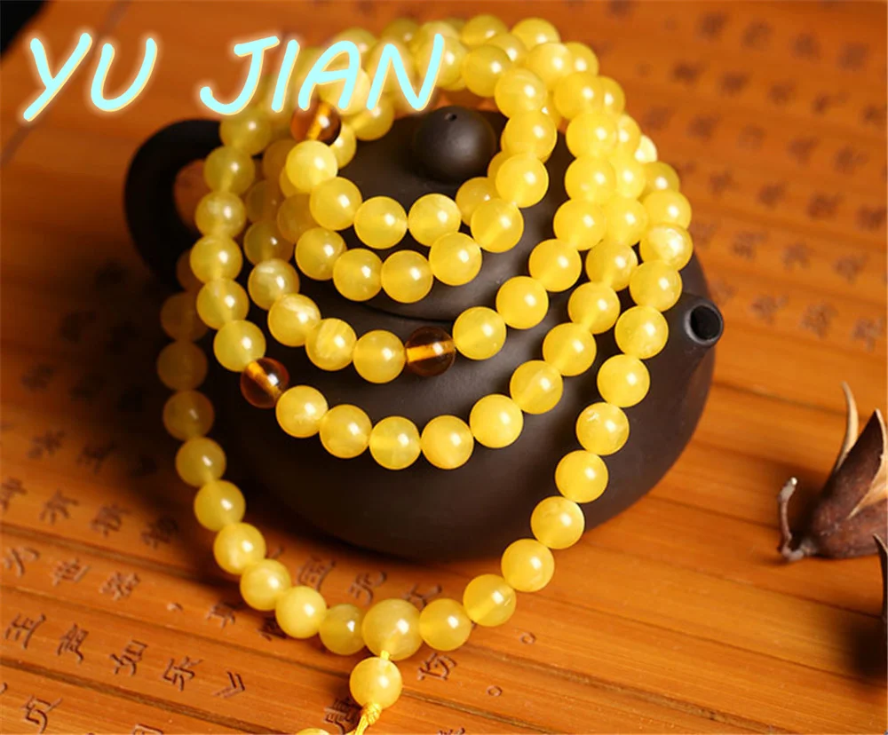 

6mm Natural Baltic Amber Elastic Bracelet Yellow Beeswax Beads Bangle Necklace Men Women 108 Chain Mara Meditation Jewelry