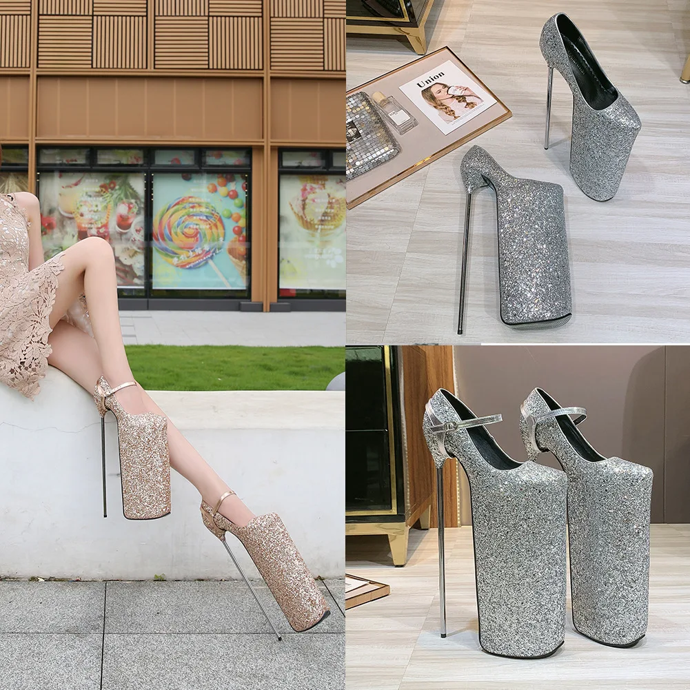 Super High Heel 30cm Glitter Pumps Women 20cm Platform Nightclub Pole Dancing Model Special High Heels Catwalk