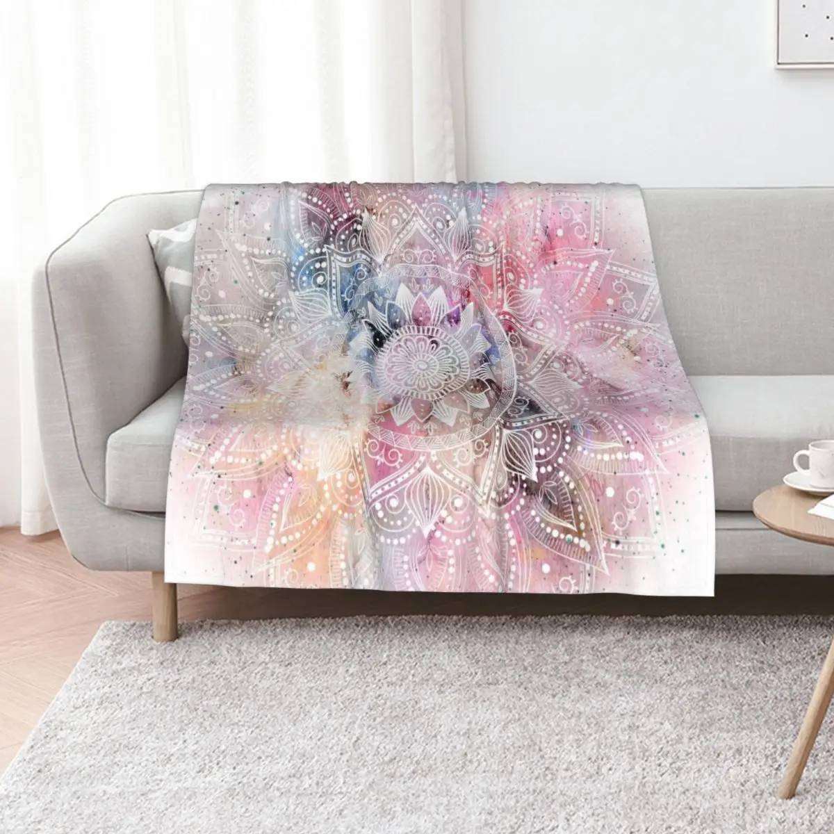 Whimsical white watercolor mandala design Throw Blanket For Decorative Sofa Cute Cute Plaid Furry For Baby Camping Blankets