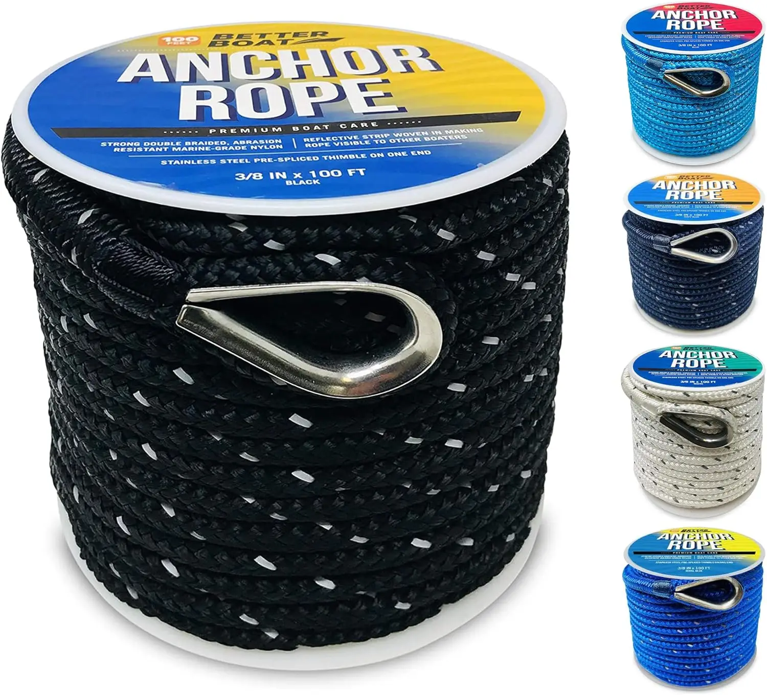 

Премиальный якорный трос, 100 футов, двойное плетение, белый нейлоновый морской канат, светоотражающий, 3/8 дюйма, на катушке, для лодок