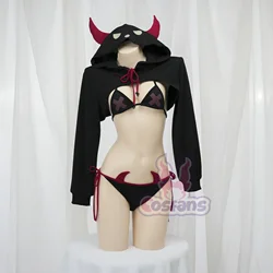 Anime Game Demon Kingdom Devil Little Elf Clothes Halloween Uniform Hooded Horn Cloak Outfits Cosplay Costume