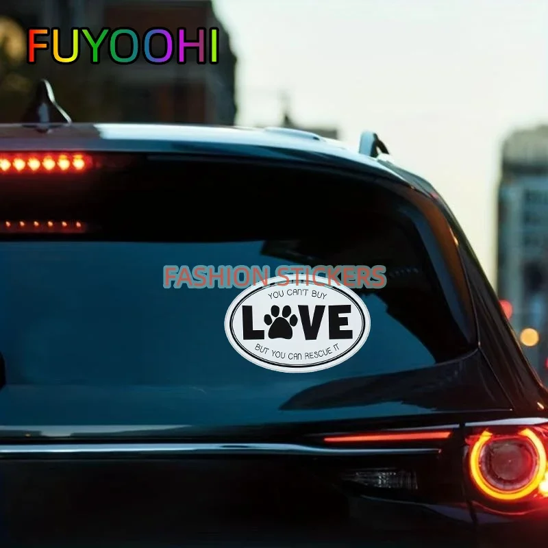 FUYOOHI Car Stickers Rescue Unconditional Love - Adorable Dog Paw Oval Car Sticker for Any Surface!