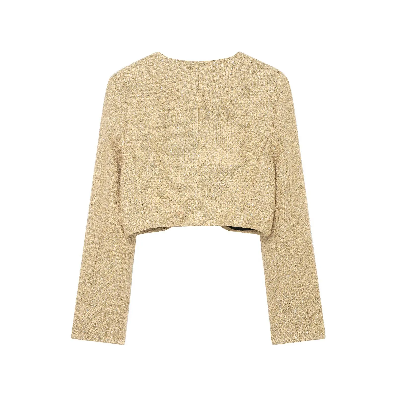 KIDCKRJ Gold Women Spring Jacket Elegant Round Neck Button Loose Outwear For Female Minimalist Instagram-Style Lady Jacket Coat