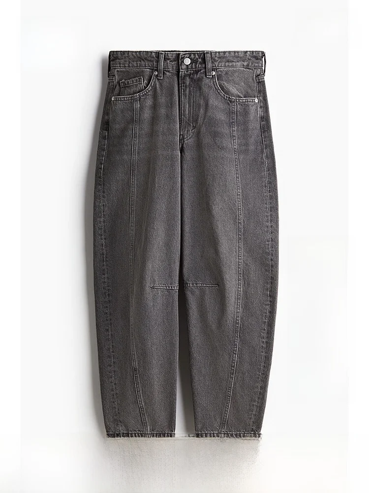 

Loose Wide Leg mid Waist Retro Simple Long Jeans Women's Denim Pants H&M Autumn Cotton Linen Blend Cone ape l Waist