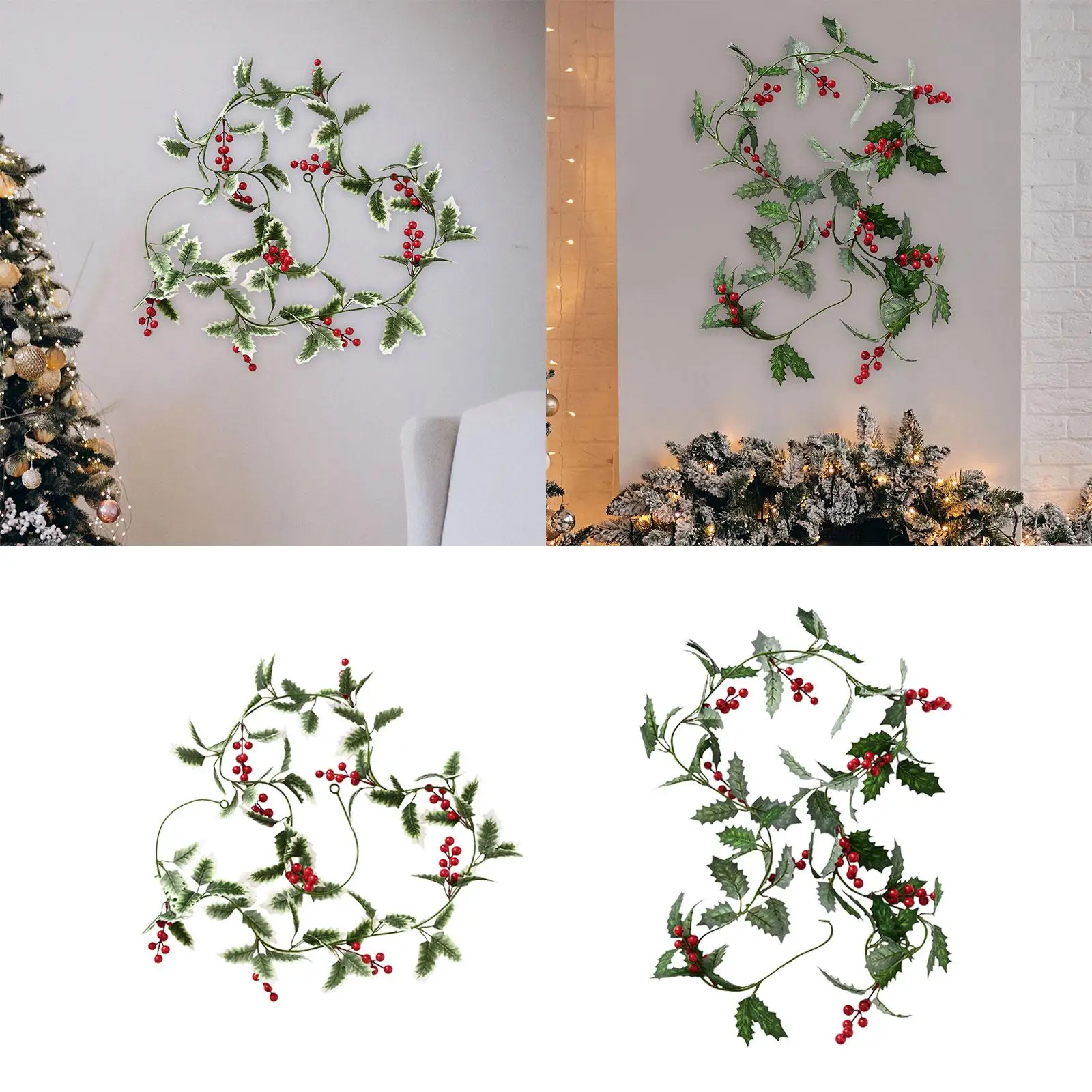 Guirnalda de bayas navideñas artificiales, guirnalda navideña de 200cm, decoración de guirnalda navideña para interiores y exteriores, fiesta de Año Nuevo