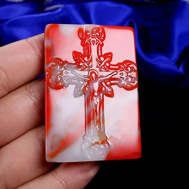 Natural Green Hand-carved Cross Jade Pendant Fashion Boutique Jewelry Men and Women Jesus Cross Necklace Gift Accessories