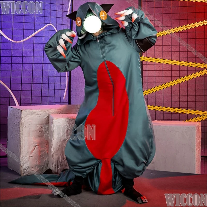 Guita Anime GACHIAKUTA Cosplay Dinosaur Pajamas Green Jumpsuit Green Wig Girl Woman Halloween Comic Con Outfit Party Roleplay view 3