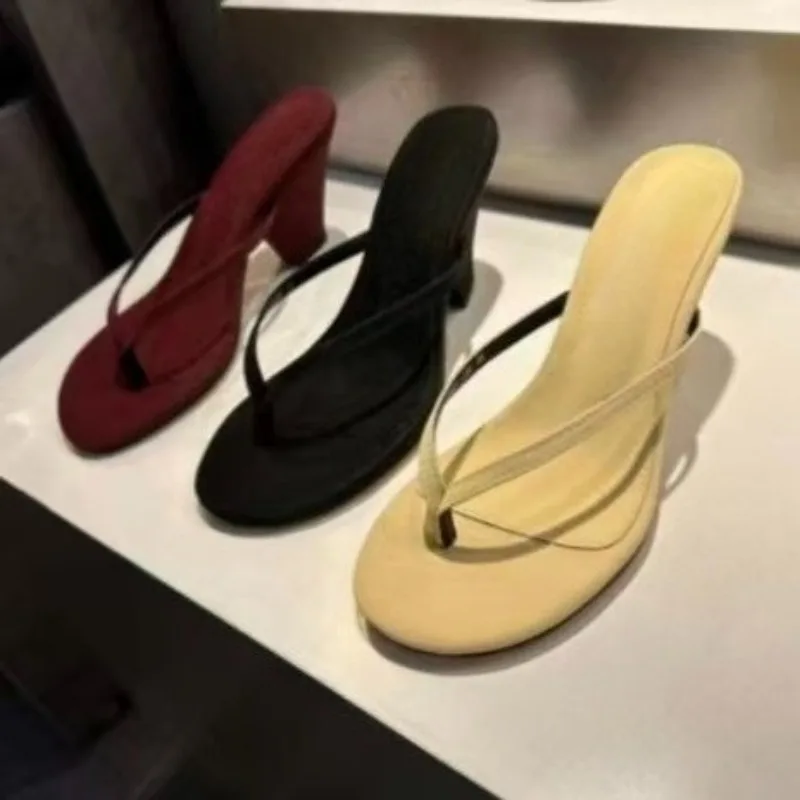 

Thick Heeled Red Flip Flops for Summer French Style High Heels and Sandals