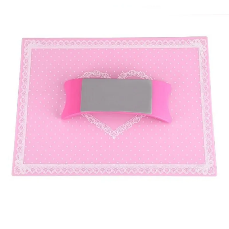 Silicone Hand Rest Pillow Cushion 30x40cm Lace Design Washable Foldable Mat for Nail Art Salon Manicure Practice