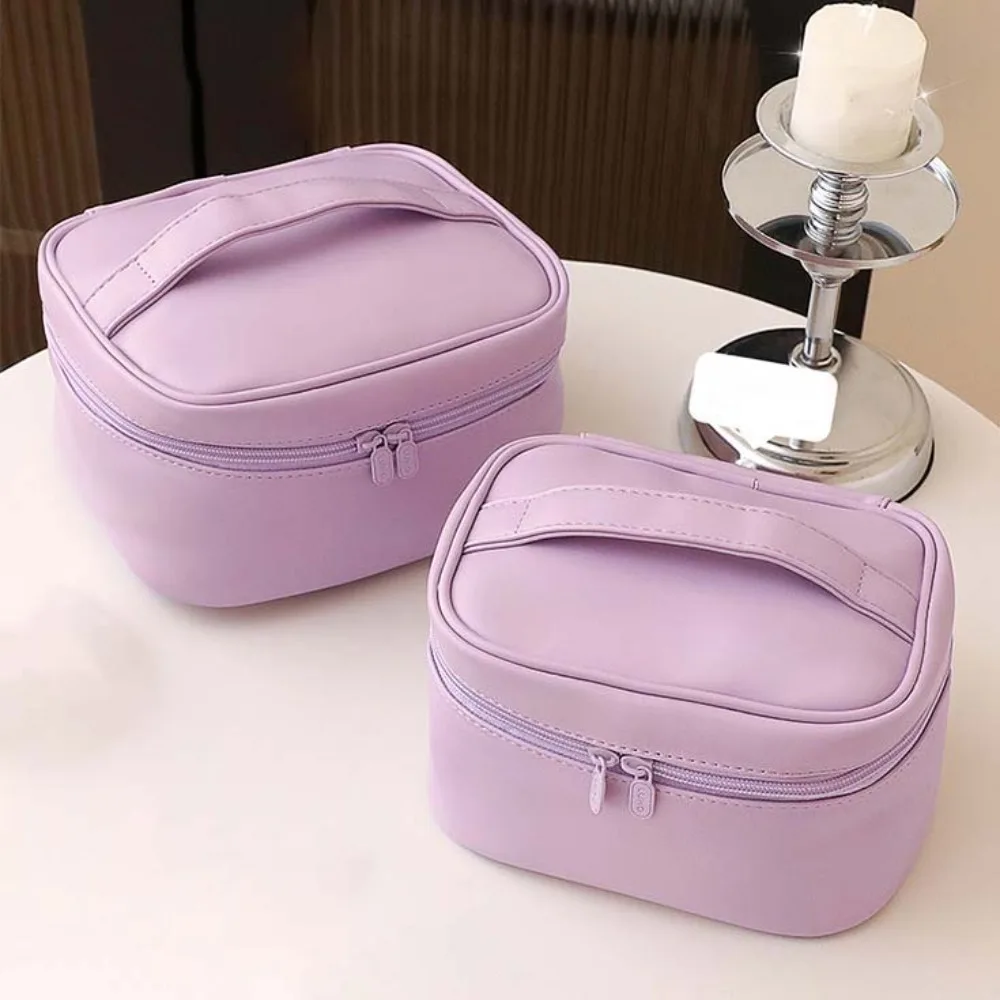 

Soft Polyester PU Cosmetic Bag Anti-splash Water Large Capacity Make Up Pouch Bag Brown Thickened Pouches Bag Organizer Women