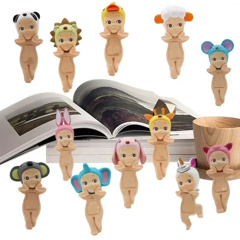 Sonny Angel Lying Lovely Angel Doll Desk Ornament 12PCs Small Angel Doll Landscape Ornament Animal Hat Design Holding Face Dolls