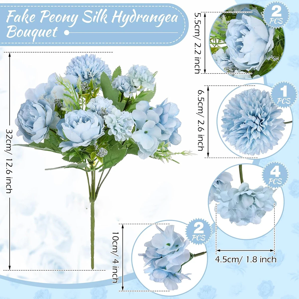 4 Stück Künstliche Blumen Seidenhortensien Festival Heimdekoration Garten Hochzeit Kranz Bouquet Tischzubehör Künstliche Pfingstrosen – Detail 5
