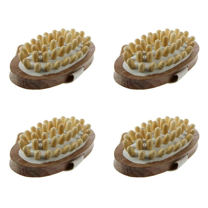 

4X Hand-Held Natural Wood Wooden Massager Body Brush Cellulite Reduction