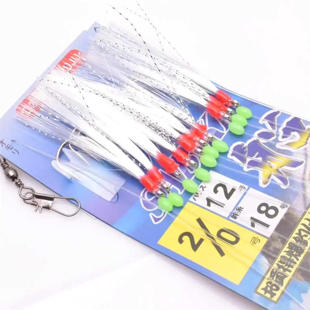 2 Packungen Simulierte Schnurhaken, Weißhaarig, Grünhaarig, 10 Haken, Leuchthaken, Fischhaut-Haken, Meeresangeln, Bootsangelhaken – Detail 16