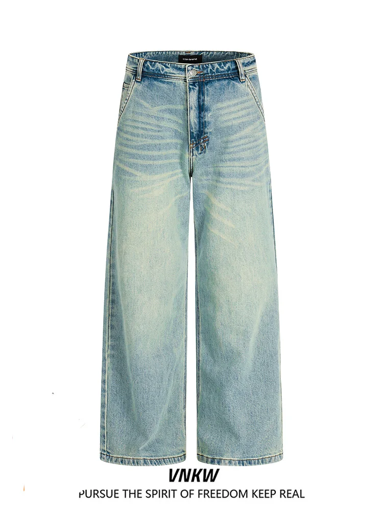 

Джинсы Waed Mustache светло-голубые, унисекс, свободного кроя, в американском стиле, модные, прямые, широкие, длинные, повседневные