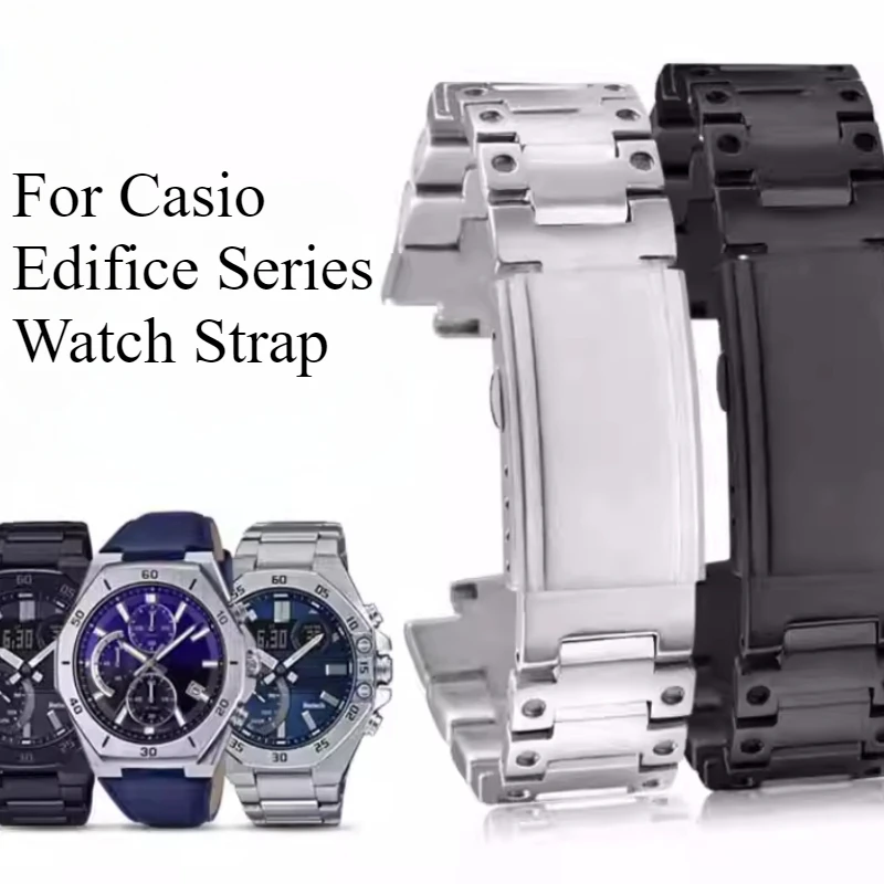 

For Casio EFB-680 Steel Watch Strap for Men's Edifice Series ECB-10YD Convex Interface Stainless Steel Watch Bracelet 14x26mm