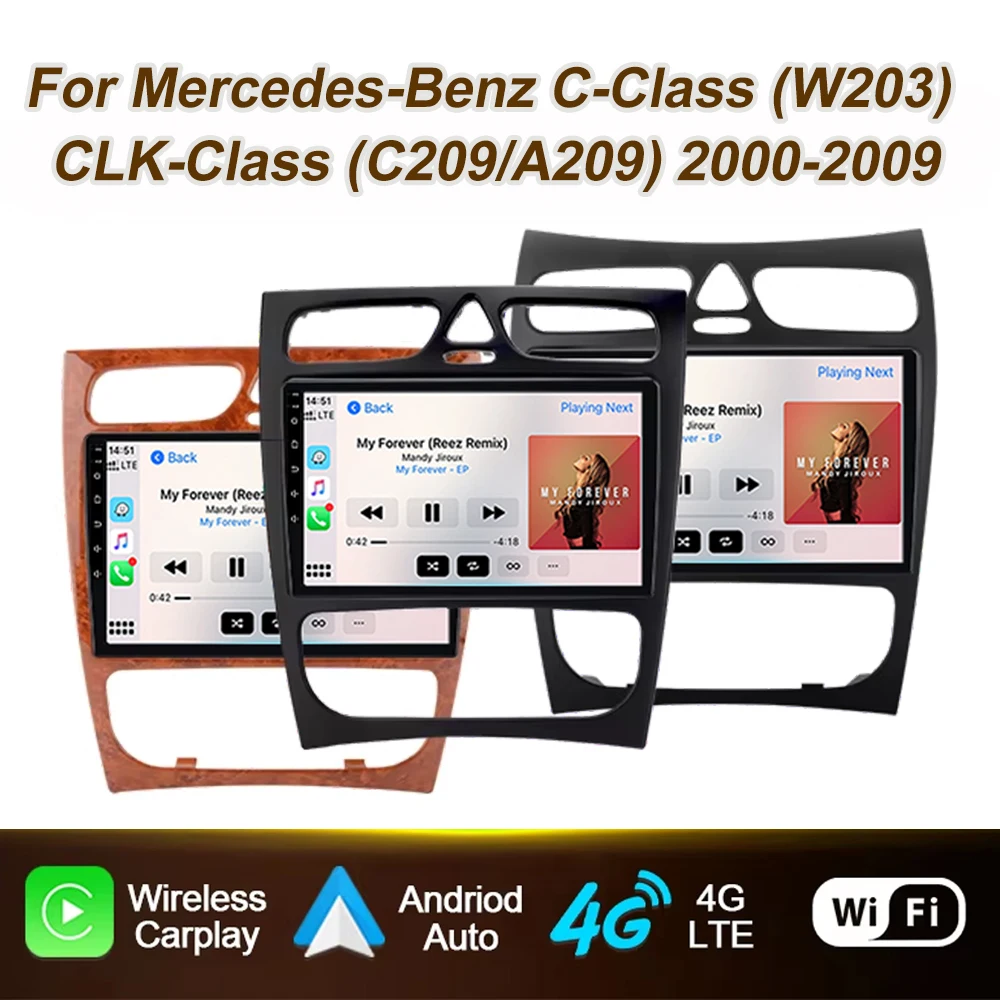 Android 16 Auto para Mercedes-Benz Classe C (W203) / Classe CLK (C209/A209) 2000-2009 Carplay Rádio Automotivo Multimídia Player Estéreo 4G