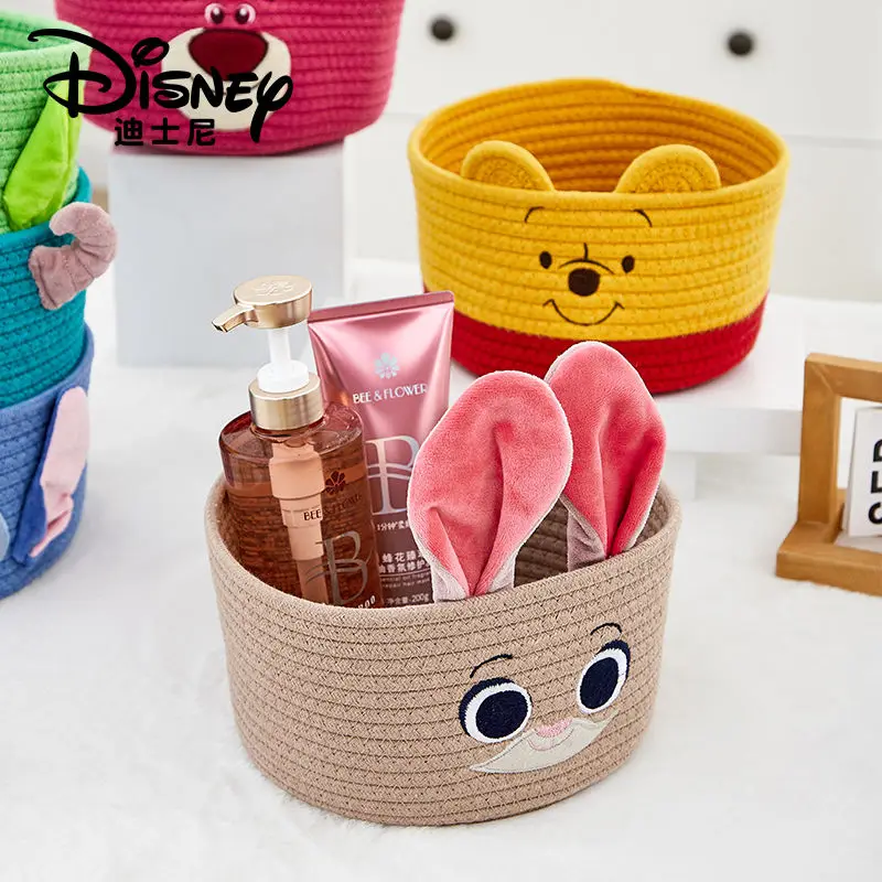 Disney Cartoon Cotton Cord Desktop Storage Basket Stitch Alien Household Toys Snacks Sundries Woven Storage Basket Home Decor