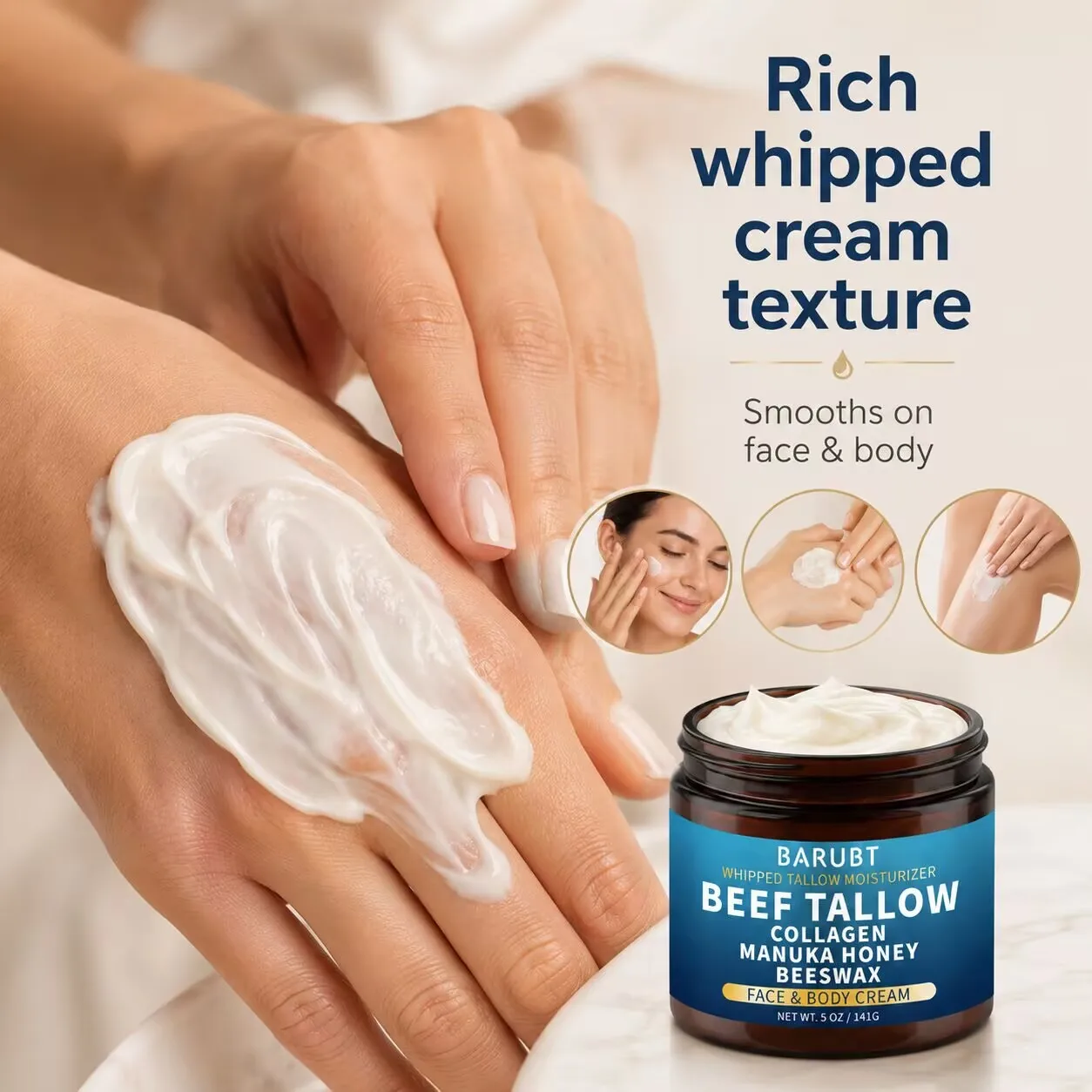 BARUBT Beef Tallow Moisturizing Cream  Facial Body Nourishing & Hydrating Lotion 114g