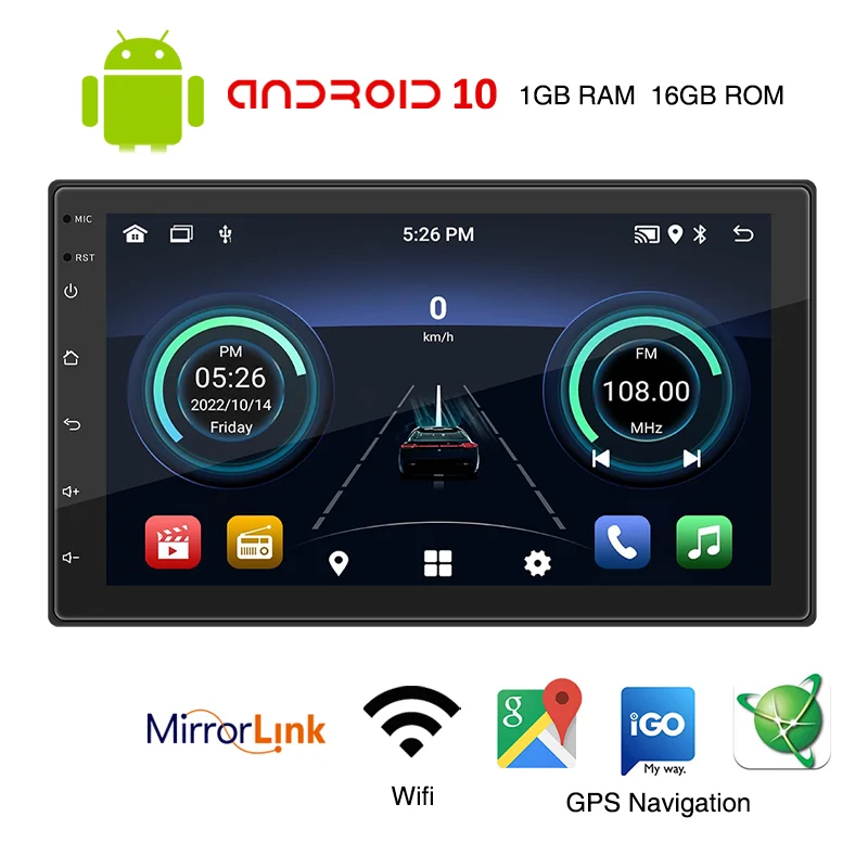 Radio Coche Android 2 Din CarPlay Android Auto, 7 Pulgadas Pantalla Reproductor Multimedia, Bluetooth, Manos Libres, AM, FM, RDS, Wifi, USB, A2