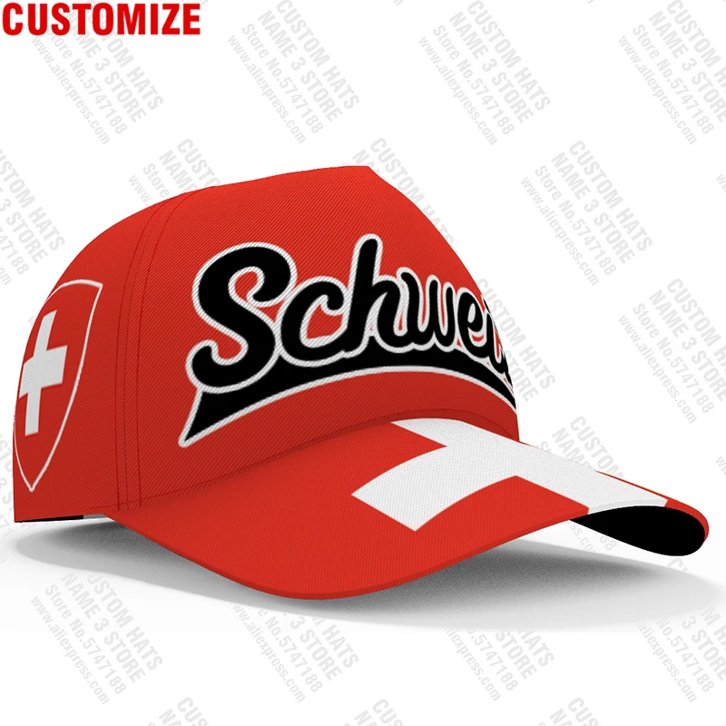 Switzerland Baseball Cap Custom Made Name Team Logo Ch Hat Che Country Travel German Schweiz Nation Suisse Flag Photo Headgear