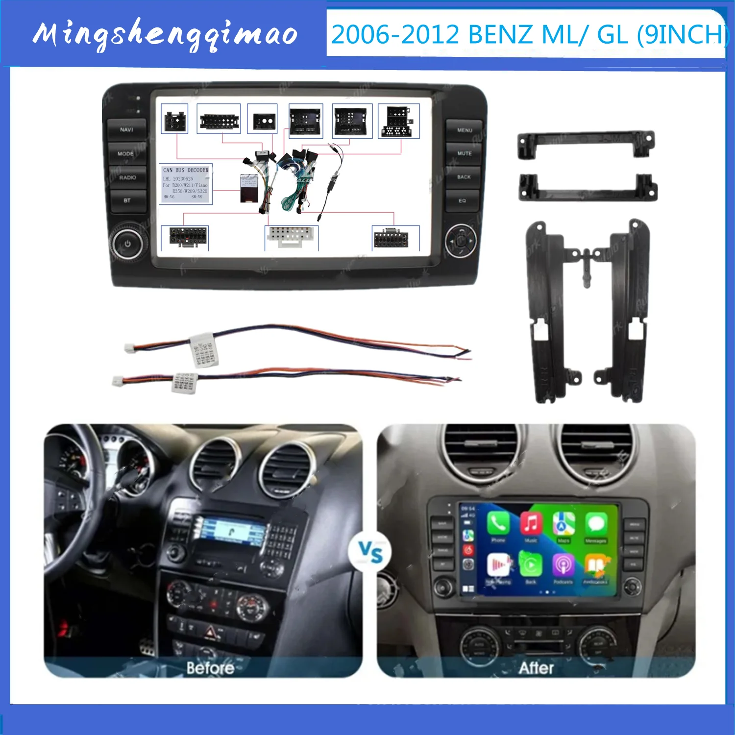 

Car Frame Fascia Adapter Canbus Box Decoder Android Radio Dash Fitting Panel Kit For Benz ML GL ML350 GL320 X164 W164