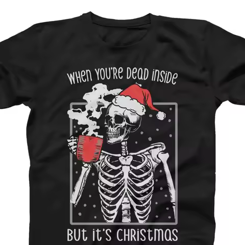 28 Funny Skeleton Christmas T shirt Coffee Lovers Dead Inside B