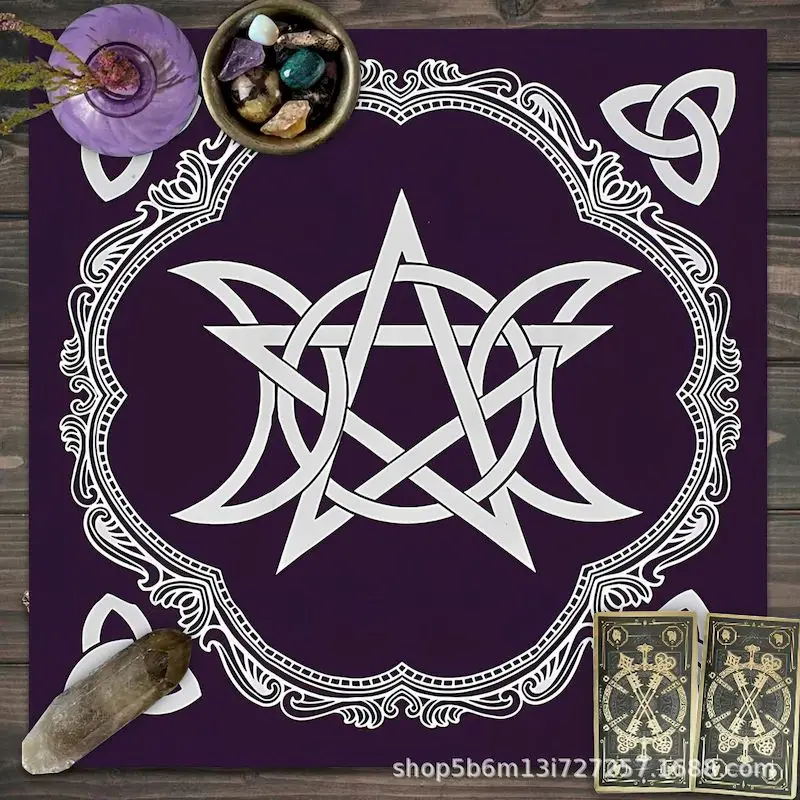 VIKAMA Purple Triple Moon Pentagram Knot Tarot Cloth, 6 Designs, Divination Mat for Tarot Reading Witchcraft