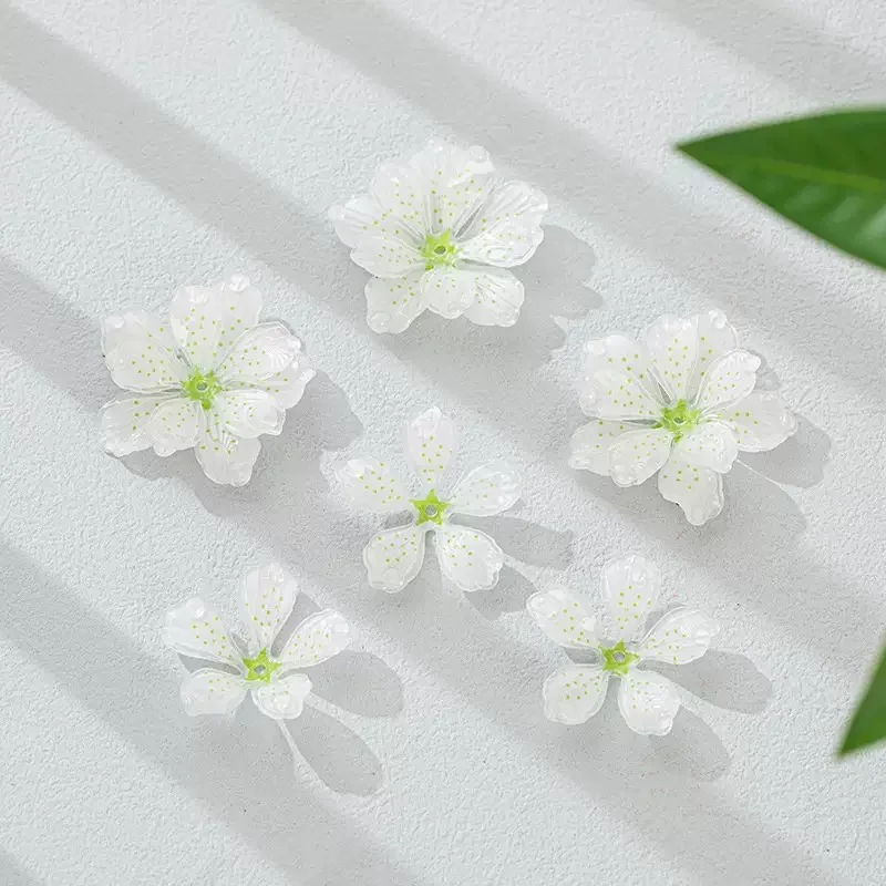 

2025 Summer style 50pcs/lot 31.6mm color pattern print cartoon flowers shape acrylic beads diy jewelry garment hair accessory