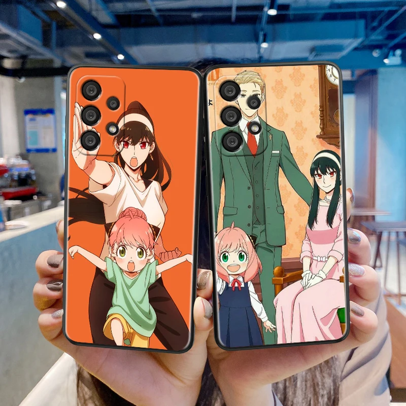 Anime SPY×FAMILY Cute For Samsung A55 A35 A25 A15 A14 A73 A53 A13 A05S A03S A02S A71 A52 A32 Black Soft Phone Case