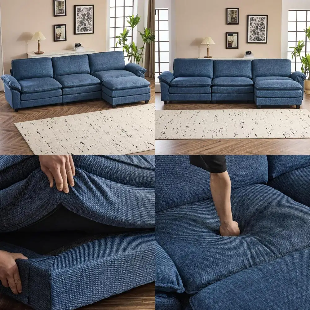 أريكة مقطعية للجلوس العميق مع مسند، أريكة نوم من الكتان، أثاث غرفة معيشة منجد مريح #1