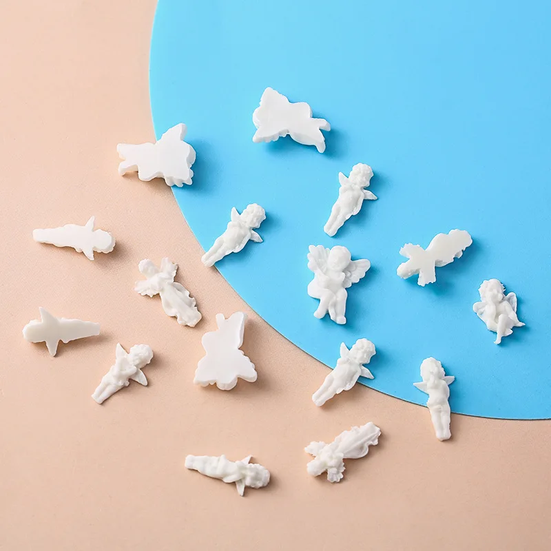 20pcs New White Baroque Resin Mini Angel Flatback Cabochons DIY Nail Jewelry Decoration Accessories