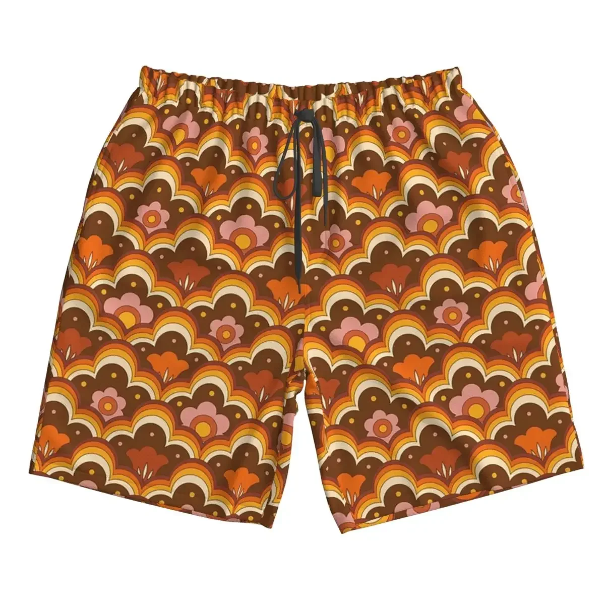70s 60s Retro Psychedelic Flower Power, Floral Pattern Trunks Beach Board Shorts Casual Quick Dry Swim Summer Men Pants