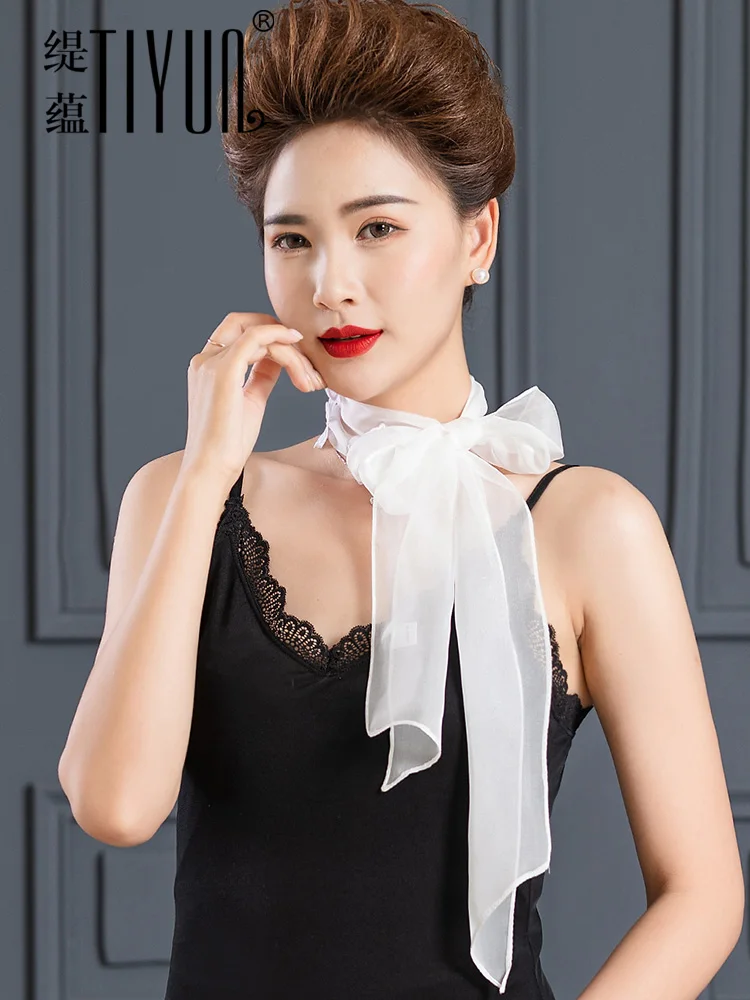 シルクスカーフ-レディース-多用途-春秋-韓国風-桑絹-薄いロングスカーフ-装飾襟-薄い幅広長方形